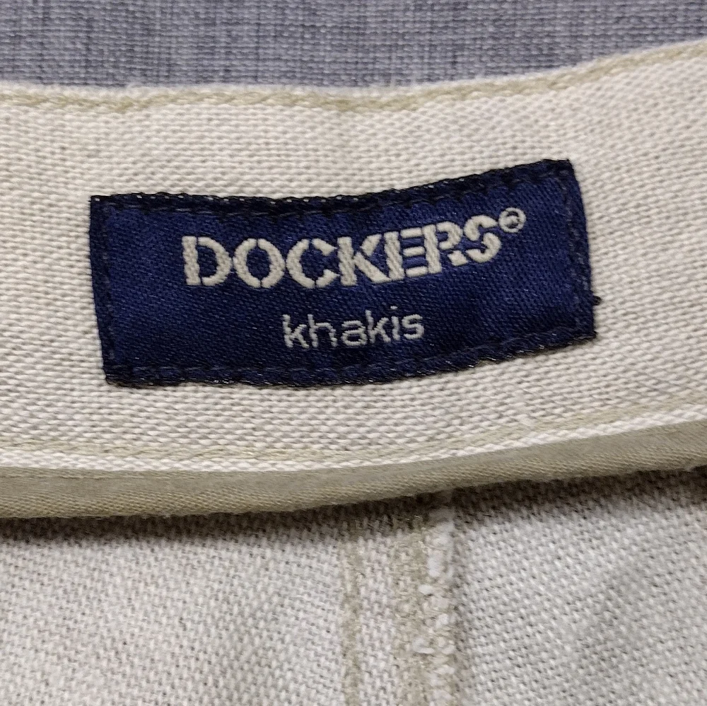 Vintage Dockers Stonewashed Linen Khakis Pants Mens 33x30 Cream Office Retro